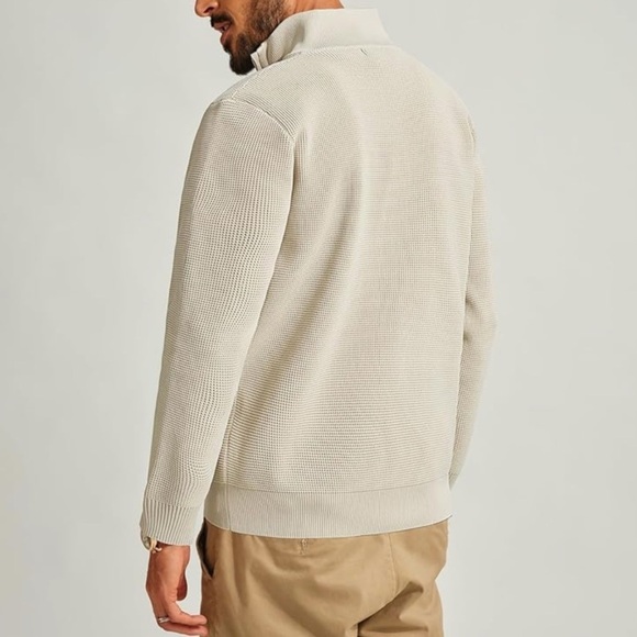 PJ PAUL JONES Mens Zip Up Sweater Waffle Textured Sweaters Casual Stand Collar S - Picture 1 of 4